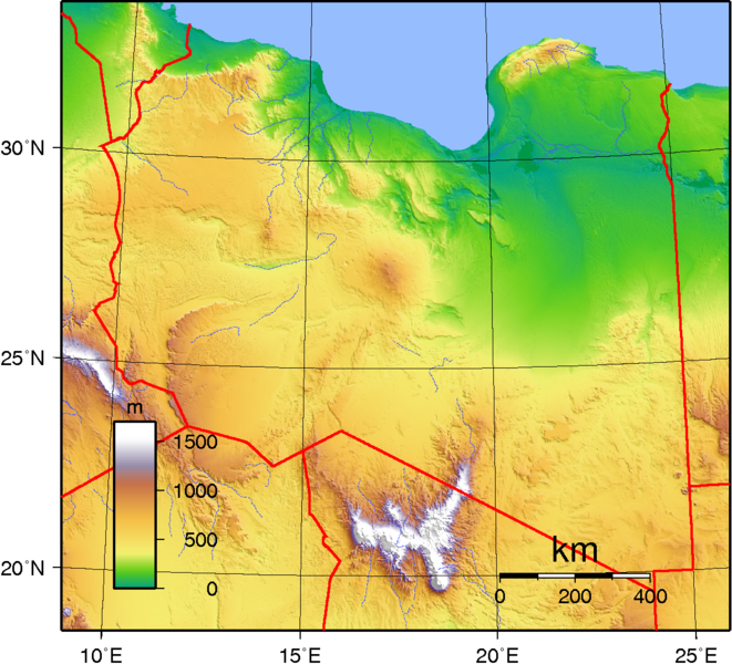 Topographie, Libyen, Landkarte, Relief